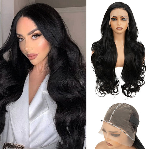 Black Wavy Long Curly Front Lace Wig