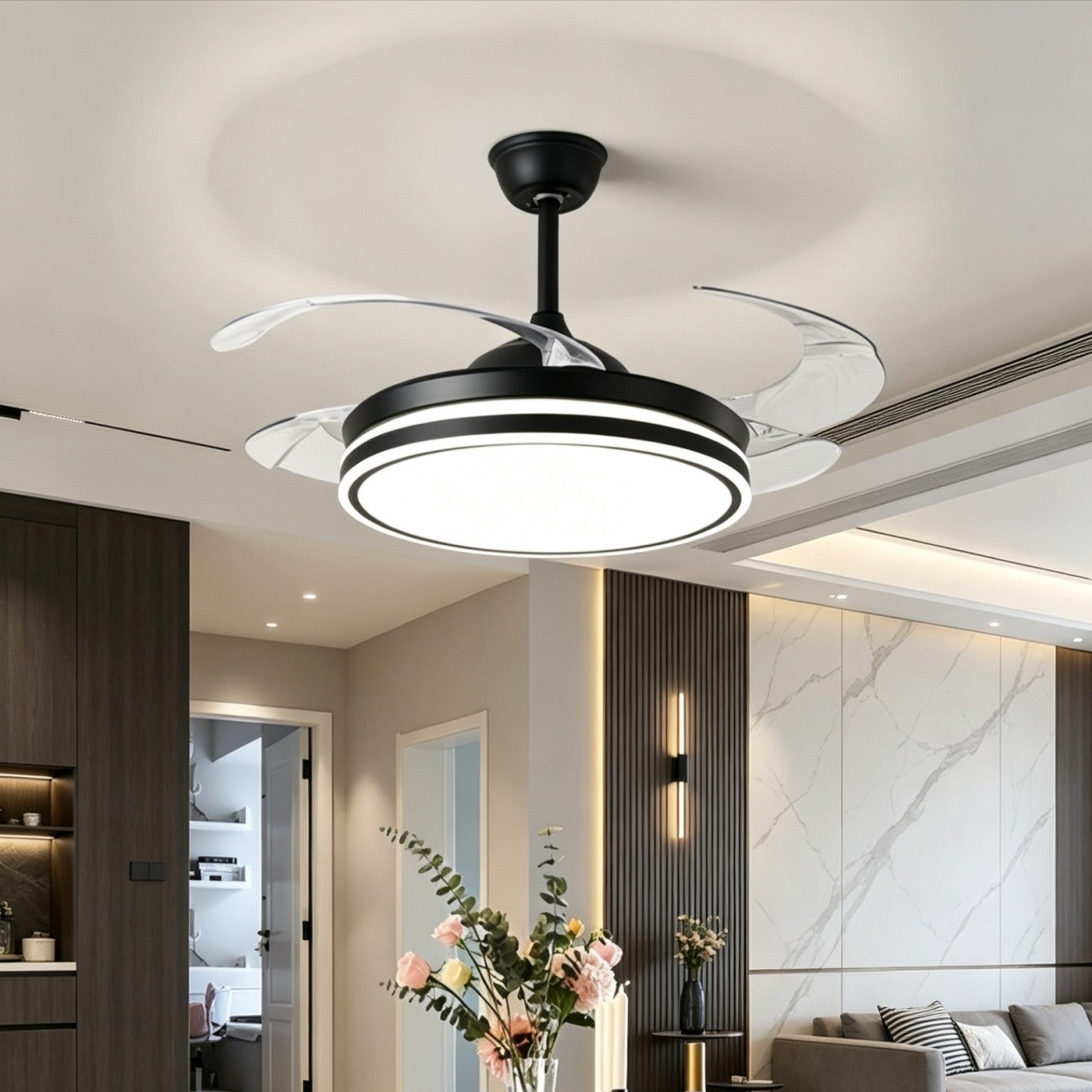 Modern silent smart ceiling fan light with full spectrum lighting