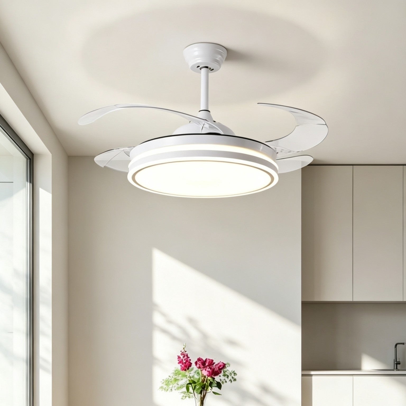 Modern silent smart ceiling fan light with full spectrum lighting